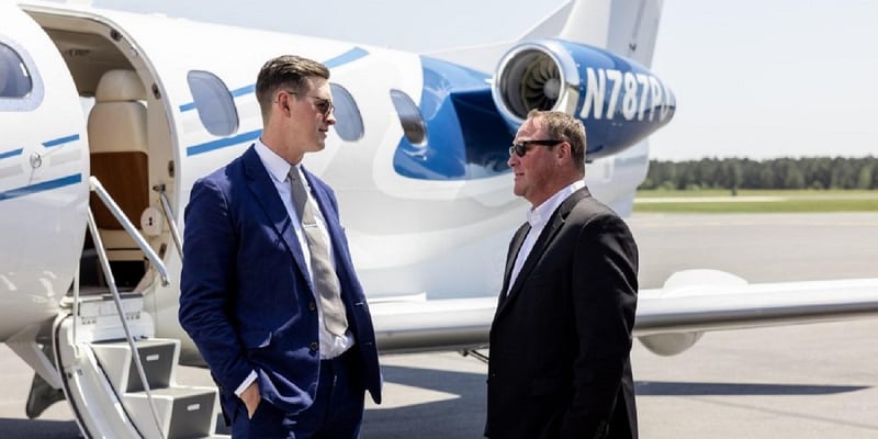 Private jet flying high